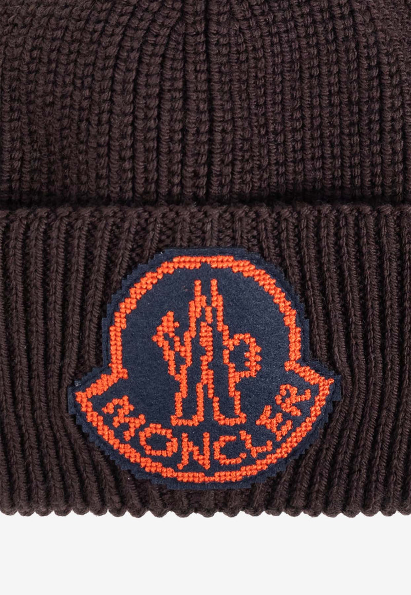 Moncler Logo Patch Wool Beanie Brown J20913B00019 M1282-687