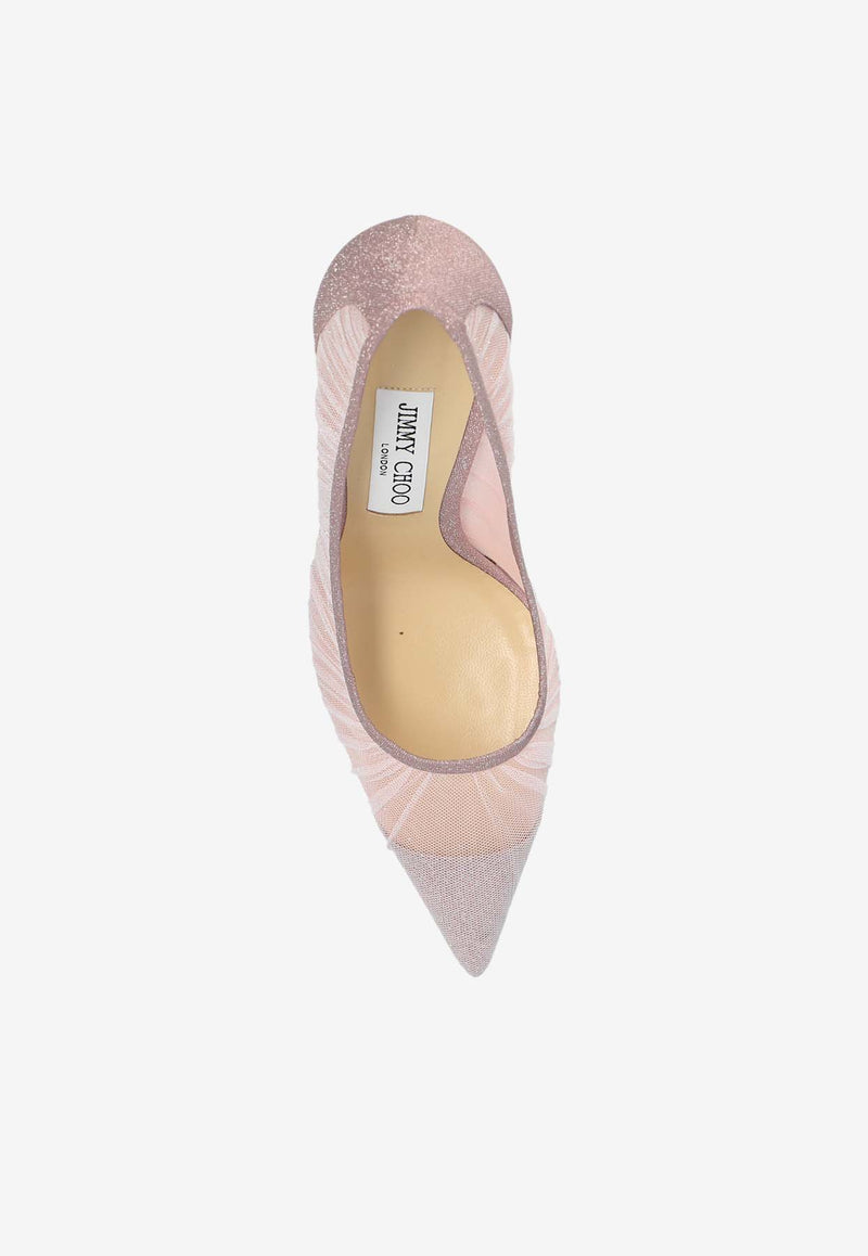 Jimmy Choo Love 100 Glittered Mesh Pumps Pink LOVE 100 HTI-ROSE ROSE