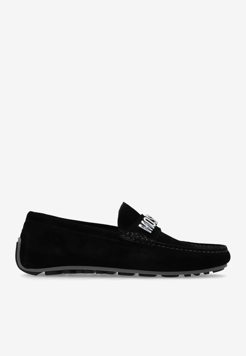 Moschino Logo Plaque Suede Loafers Black MB10020G1L GF0-00A