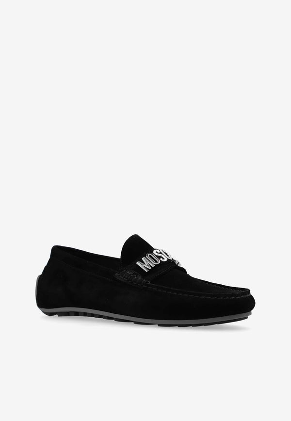 Moschino Logo Plaque Suede Loafers Black MB10020G1L GF0-00A