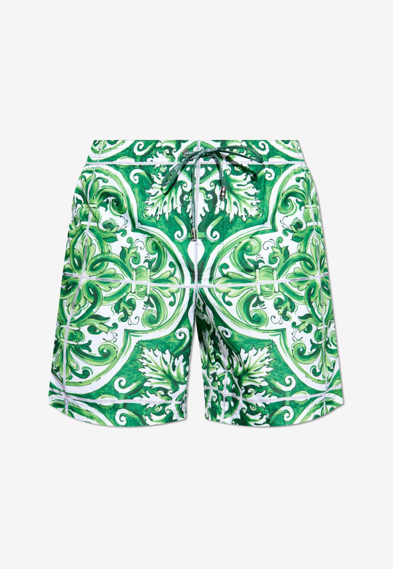 Dolce 
Gabbana Majolica Print Swim Shorts Green KĄPIELOWE M4A13T FIM4R-H75DQ