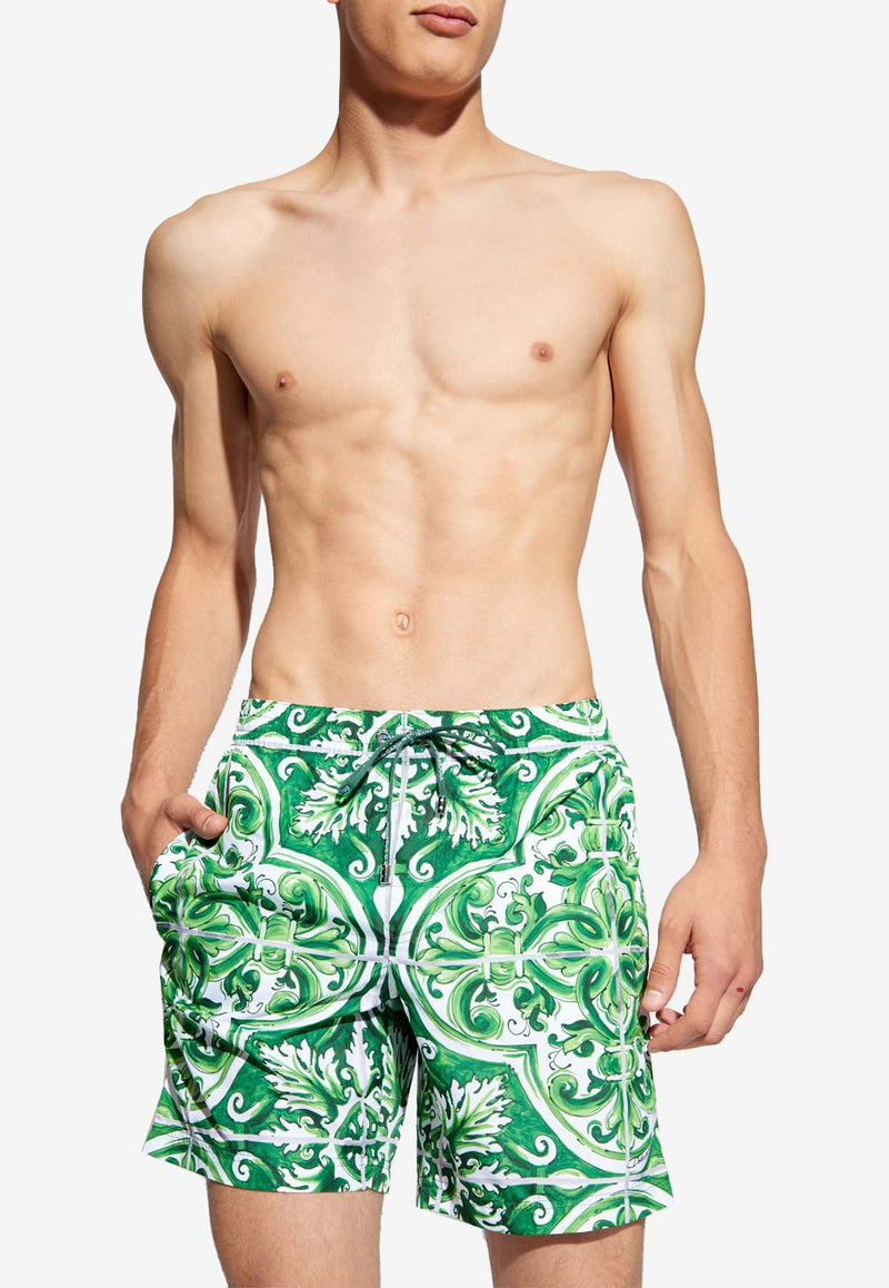 Dolce 
Gabbana Majolica Print Swim Shorts Green KĄPIELOWE M4A13T FIM4R-H75DQ