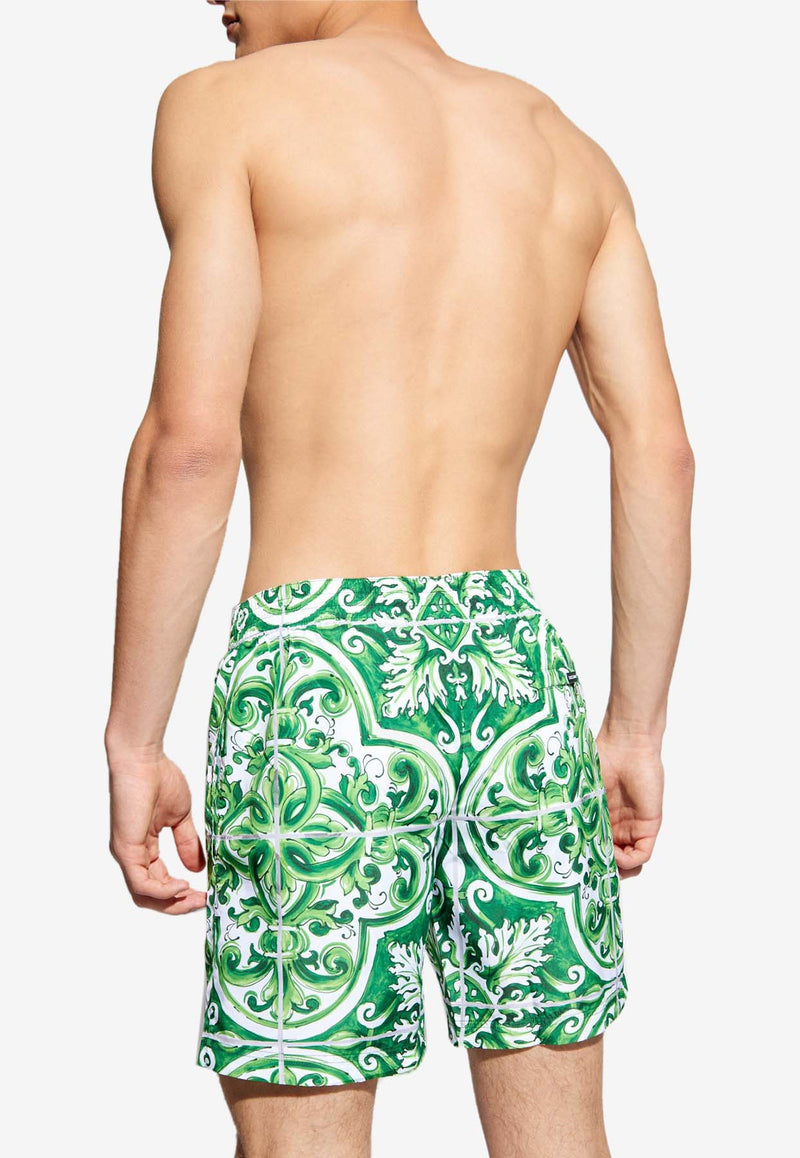 Dolce 
Gabbana Majolica Print Swim Shorts Green KĄPIELOWE M4A13T FIM4R-H75DQ