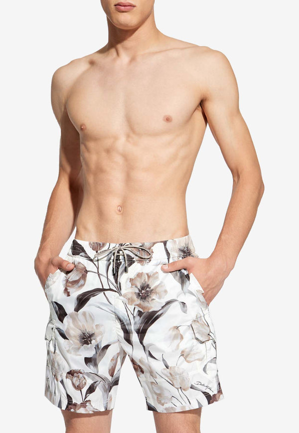 Dolce 
Gabbana Floral Print Swim Trunks White KĄPIELOWE M4B54T ISMHF-HA5BW