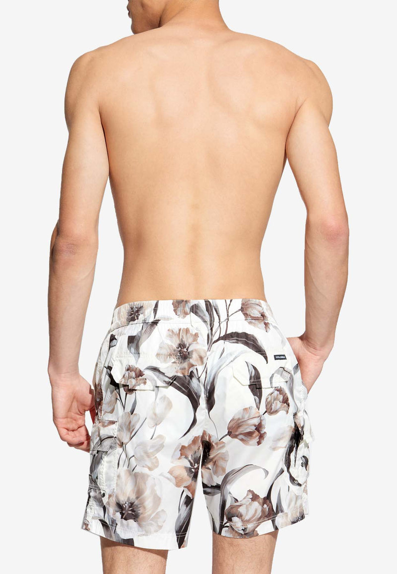 Dolce 
Gabbana Floral Print Swim Trunks White KĄPIELOWE M4B54T ISMHF-HA5BW