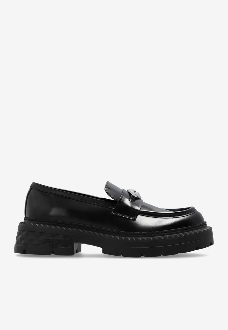 Jimmy Choo Marlow Diamond Calf Leather Loafers Black MARLOW DIAMOND F HKB-BLACK