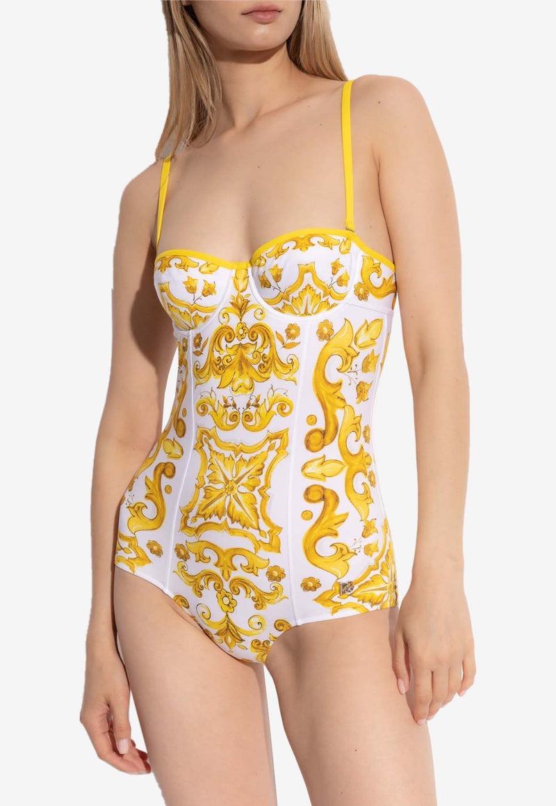 Dolce 
Gabbana Majolica Print One-Piece Swimsuit Yellow O9A13J ONO19-HG3TN