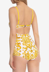 Dolce 
Gabbana Majolica Print One-Piece Swimsuit Yellow O9A13J ONO19-HG3TN