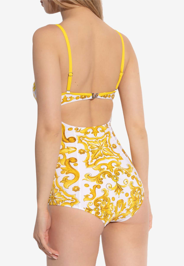 Dolce 
Gabbana Majolica Print One-Piece Swimsuit Yellow O9A13J ONO19-HG3TN