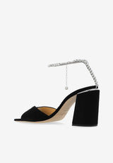 Jimmy Choo Saeda 85 Crystal-Chain Suede Sandals Black SAEDA SANDAL BH 85 EWA-BLACK CRYSTAL