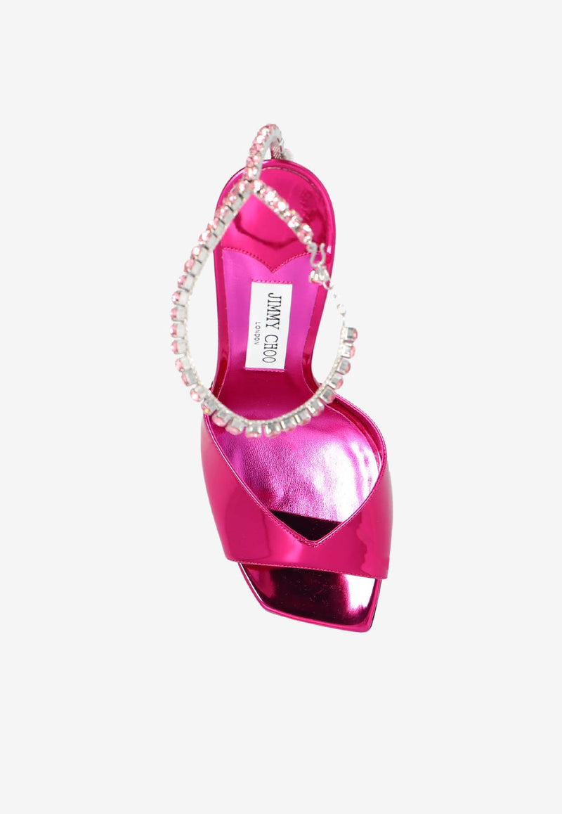 Jimmy Choo Saeda 100 Metallic Leather Sandals Fuchsia SAEDA SANDAL 100 BAQ-FUCHSIA LIGHT ROSE