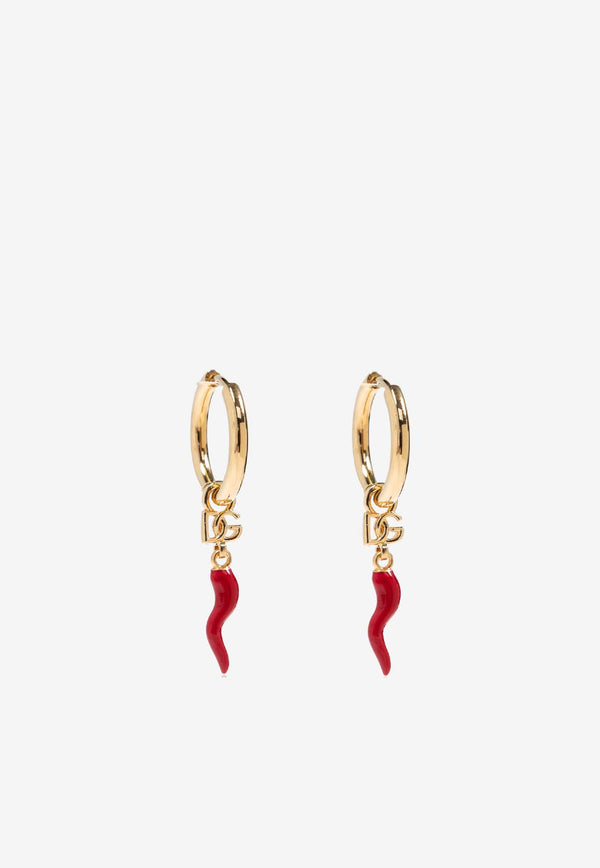 Dolce 
Gabbana Horn-Charm Drop Hoop Earrings Gold WEQ6C2 W1111-ZOO00