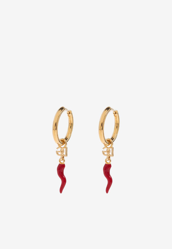 Dolce 
Gabbana Horn-Charm Drop Hoop Earrings Gold WEQ6C2 W1111-ZOO00