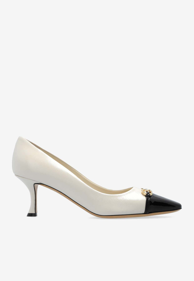 Salvatore Ferragamo Bria 60 Cap-Toe Pumps in Calf Leather Cream 01I223 BRIA 60 774956-MASCARPONE