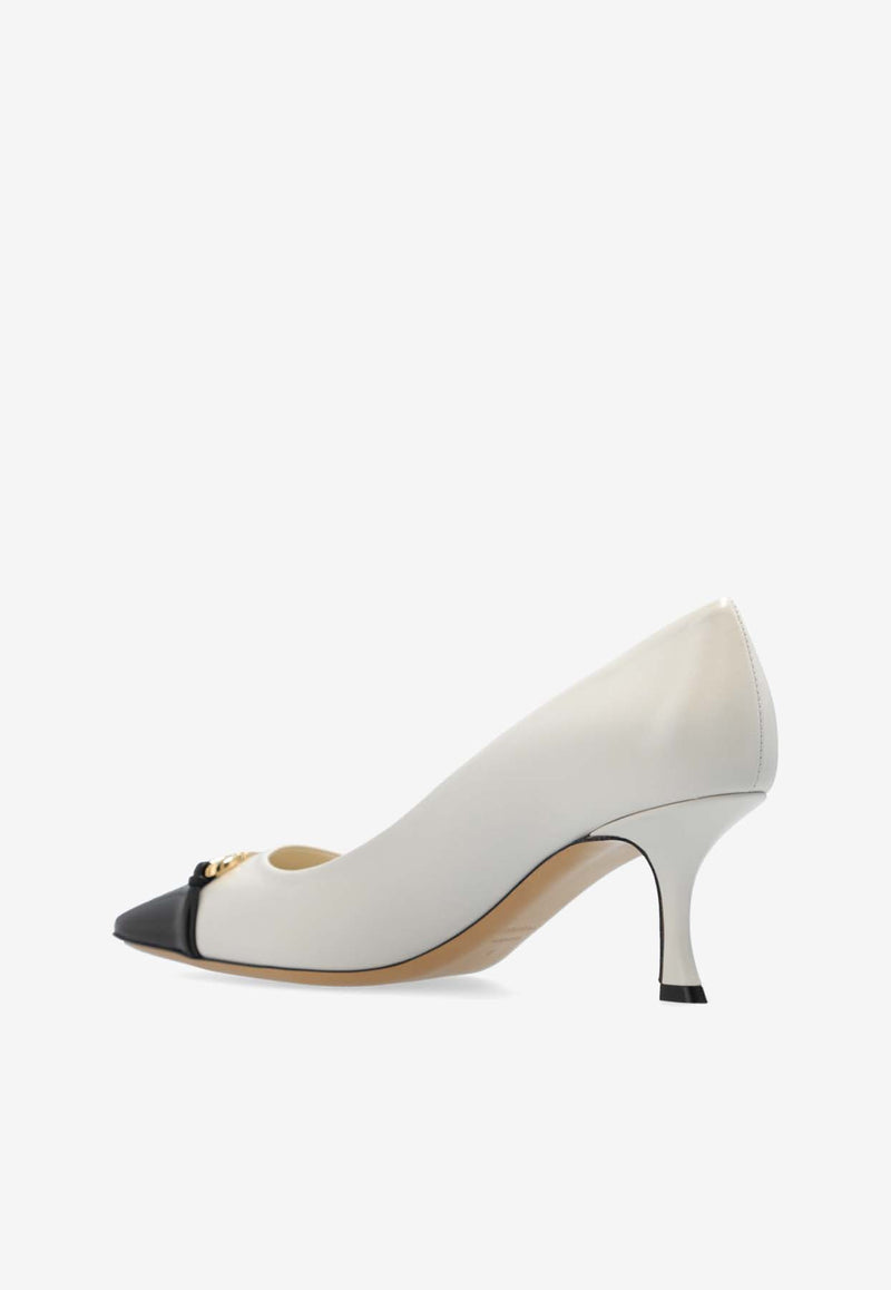 Salvatore Ferragamo Bria 60 Cap-Toe Pumps in Calf Leather Cream 01I223 BRIA 60 774956-MASCARPONE