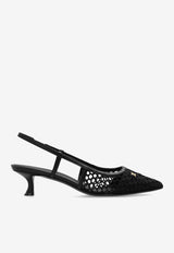 Salvatore Ferragamo Klizia 40 Vara Chain Slingback Mesh Pumps Black 01I154 KLIZIA 40 NT 774805-RETE NERO GROS PR NERO