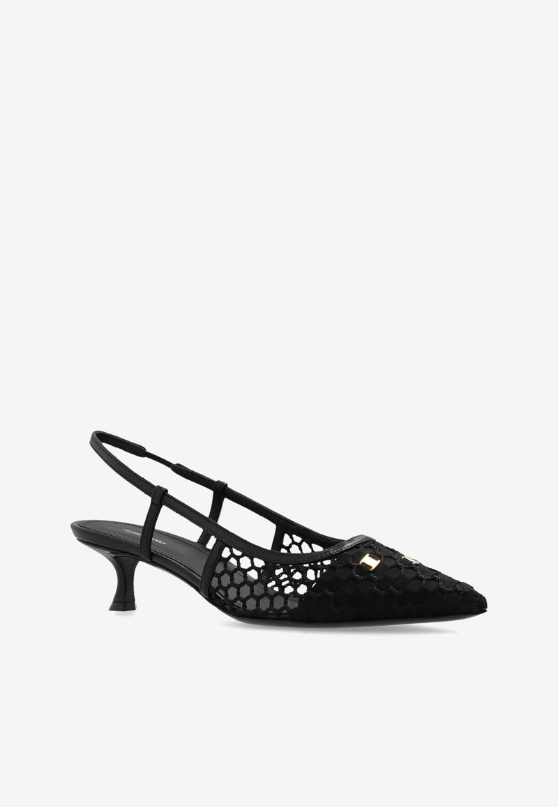 Salvatore Ferragamo Klizia 40 Vara Chain Slingback Mesh Pumps Black 01I154 KLIZIA 40 NT 774805-RETE NERO GROS PR NERO