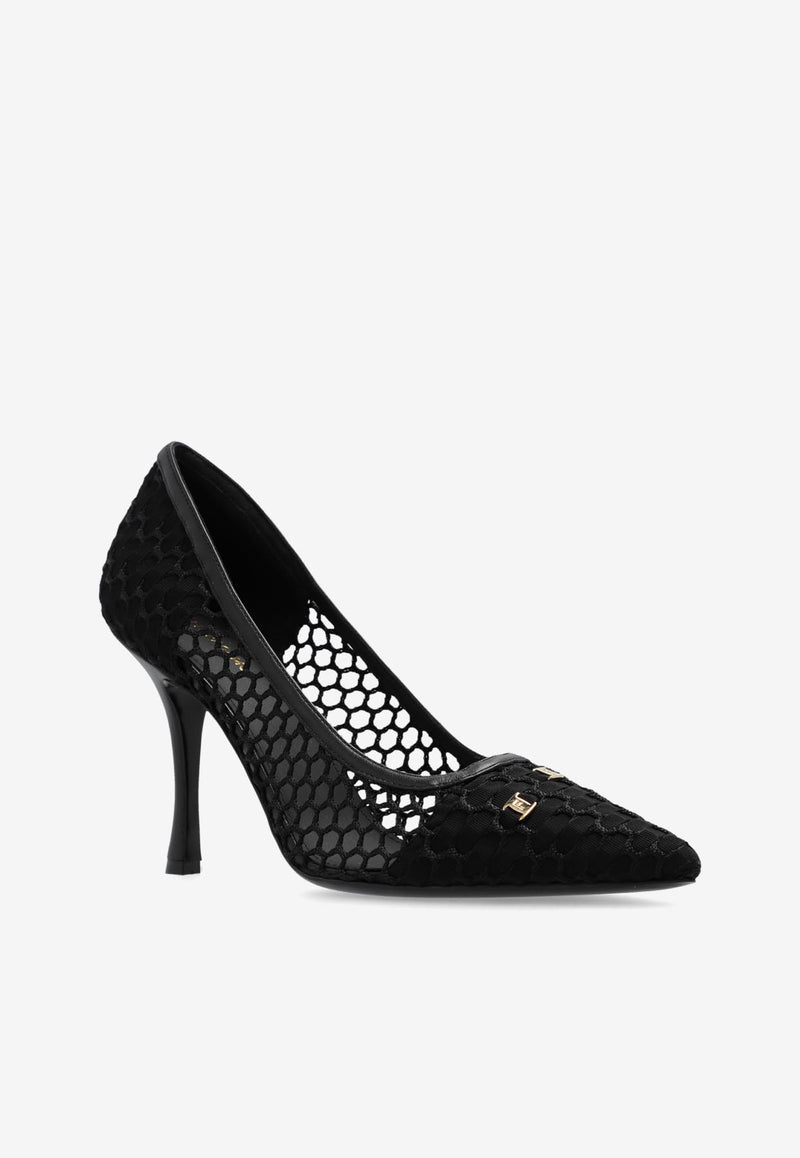 Salvatore Ferragamo Kristen 95 Vara Bow Mesh Pumps Black 01I153 KRISTEN 95NT 774808-RETE NERO GROS PR NERO