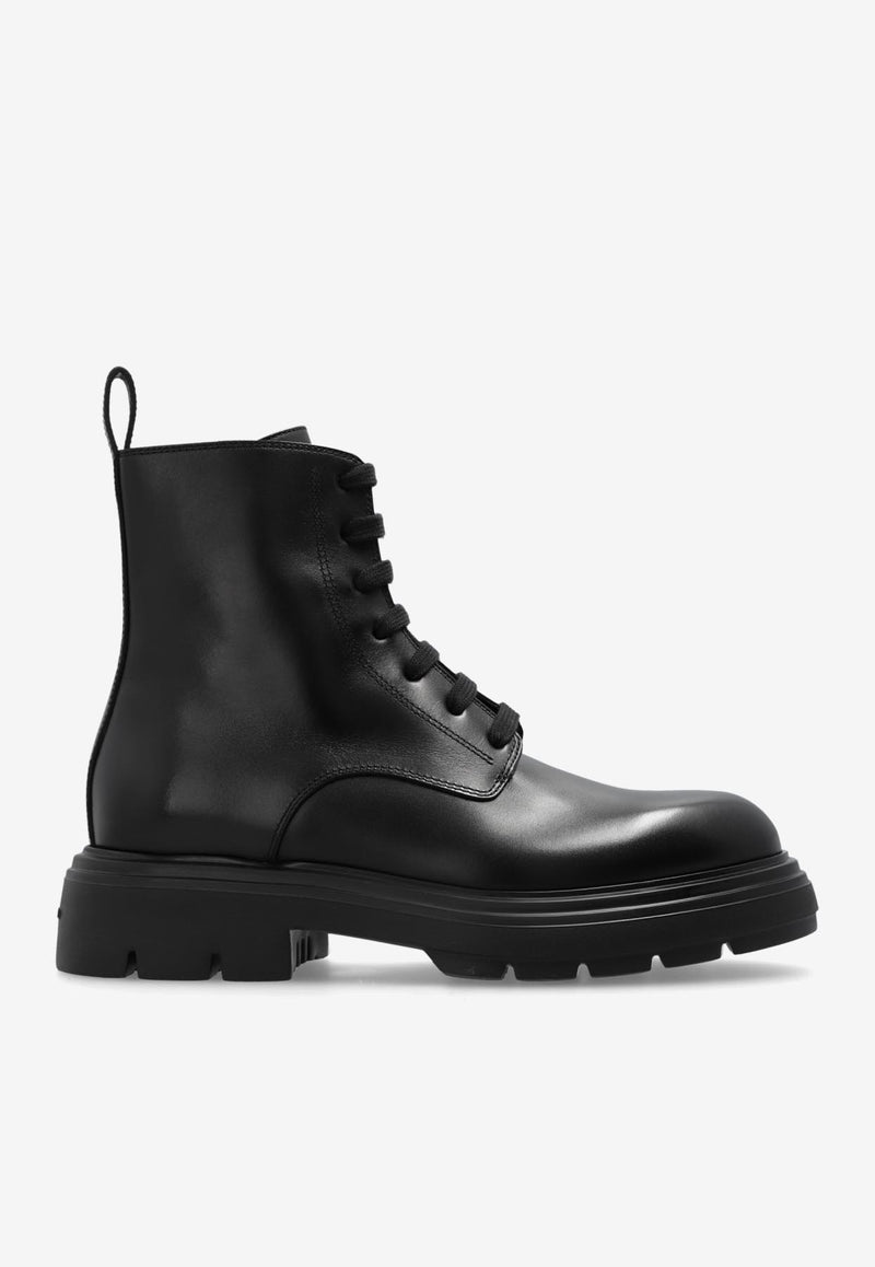 Salvatore Ferragamo Dionne Combat Leather Boots Black 01H399 DIONNE 769797-NERO