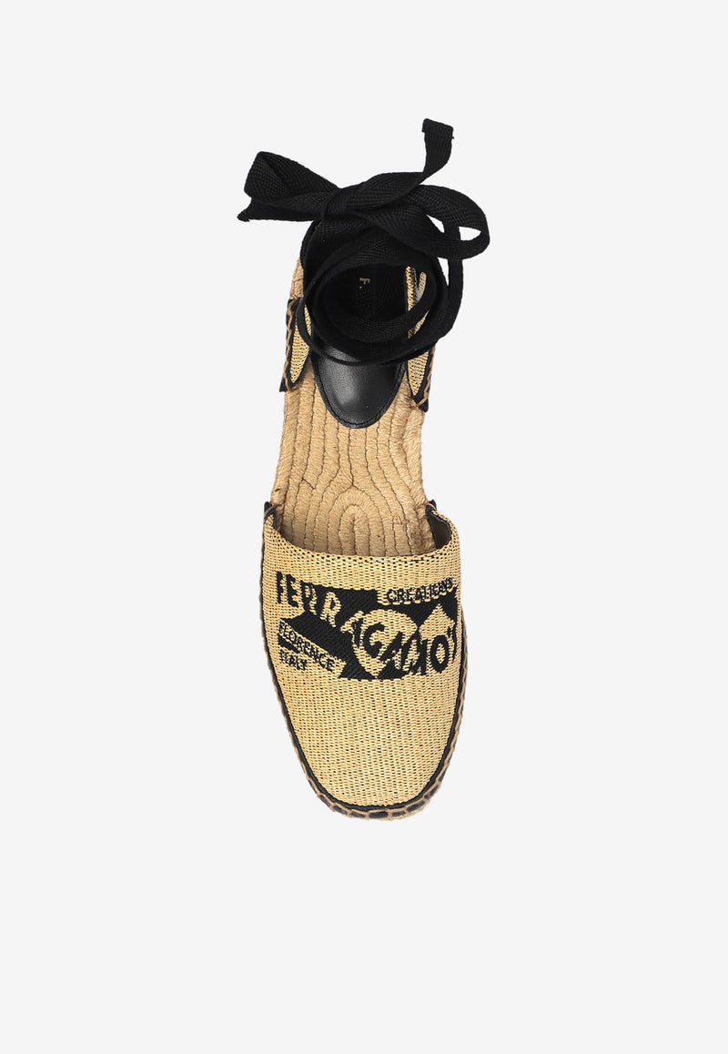 Salvatore Ferragamo Elaia Raffia Flat Espadrilles Beige 01I237 ELAIA RF 773738-PAGL MIELE DIS NERO