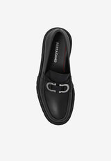 Salvatore Ferragamo Cocoon Leather Saddle Loafers 028249 COCOON 773850-NERO