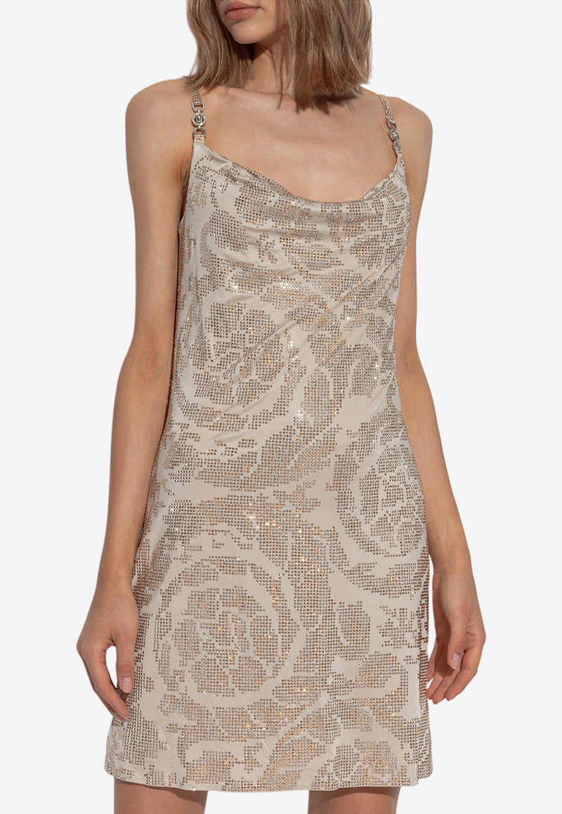 Versace Crystal Barocco Mini Dress Beige 1016407 1A11744-1KF90