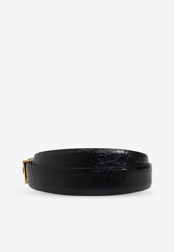 Versace Medusa Biggie Croc-Embossed Leather Belt Black 1004009 1A11597-1B00V