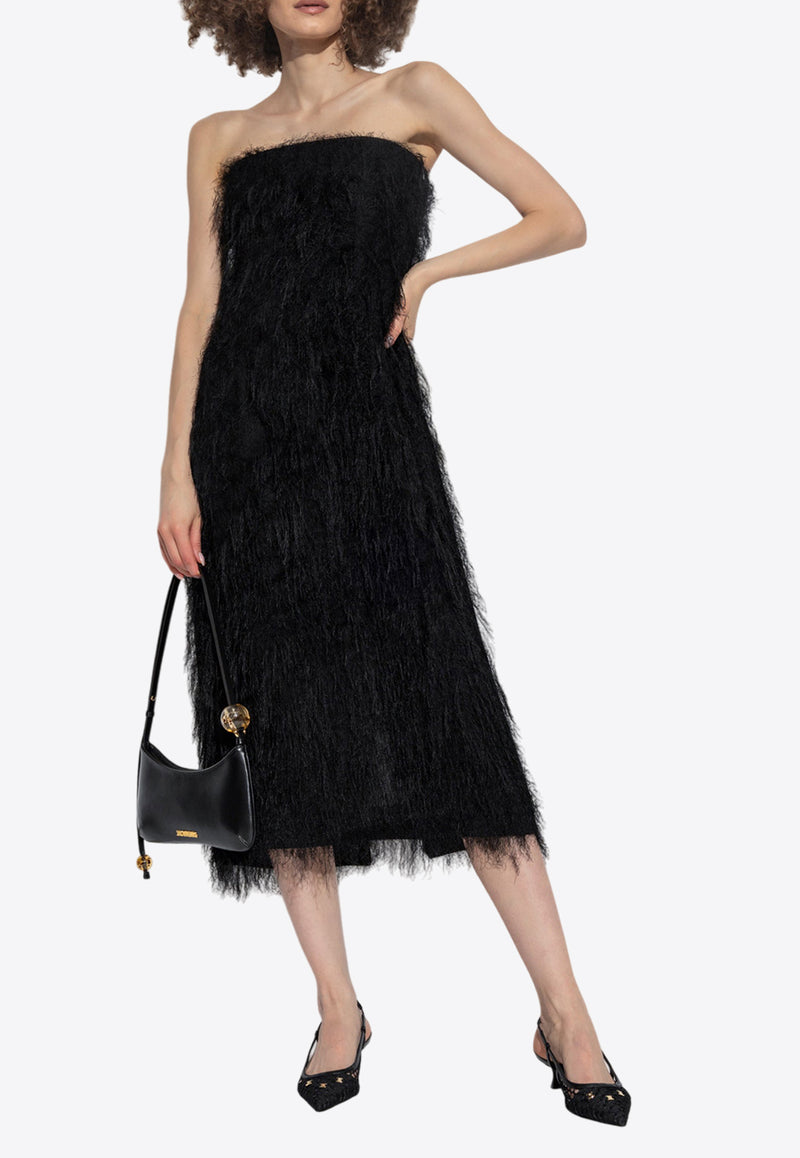 Salvatore Ferragamo Fringed Strapless Midi Dress Black 13F712 A 775670-NERO