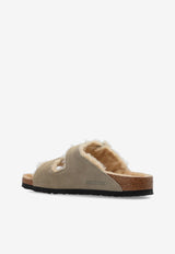 Birkenstock Arizona Two-Strap Shearling Slides Taupe 1028293 0-TAUPE