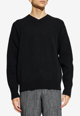 Salvatore Ferragamo Ribbed Knit V-neck Sweater Black 122411 E 775752-NERO