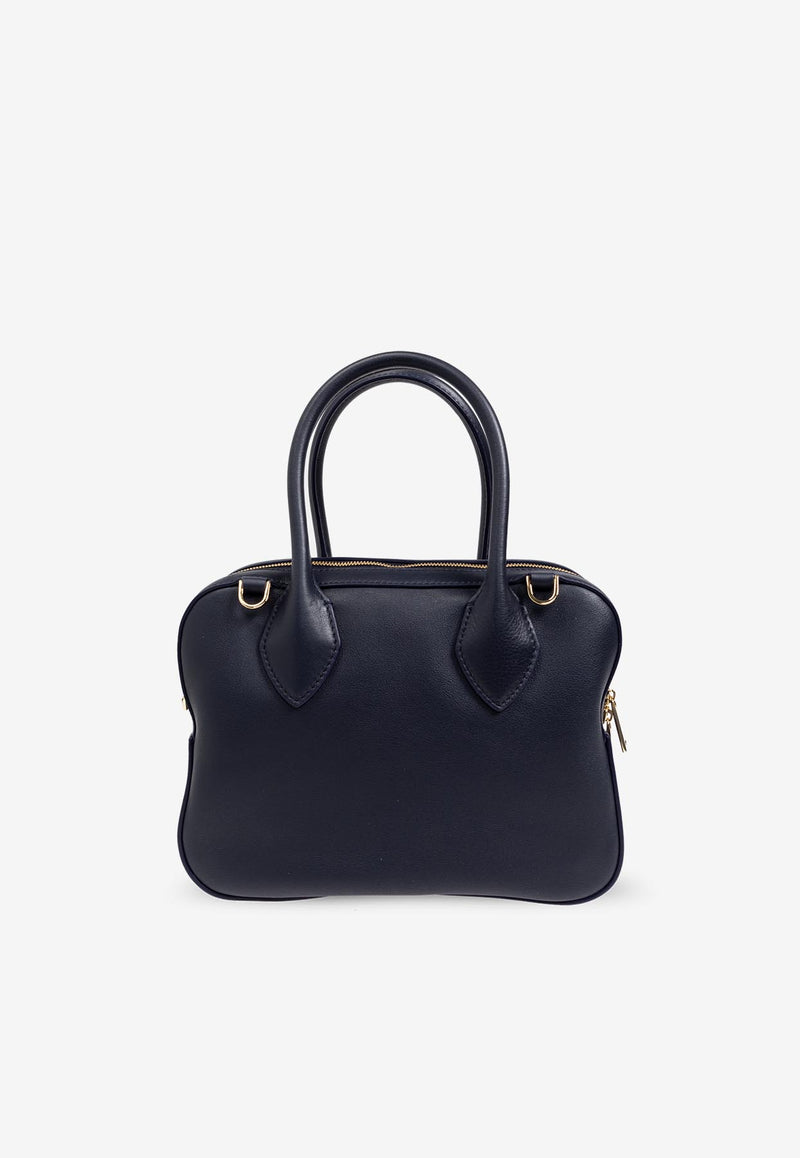 Salvatore Ferragamo Medium Calf Leather Top Handle Bag Midnight Blue 218958 STAR TH 774833-MIDNIGHT