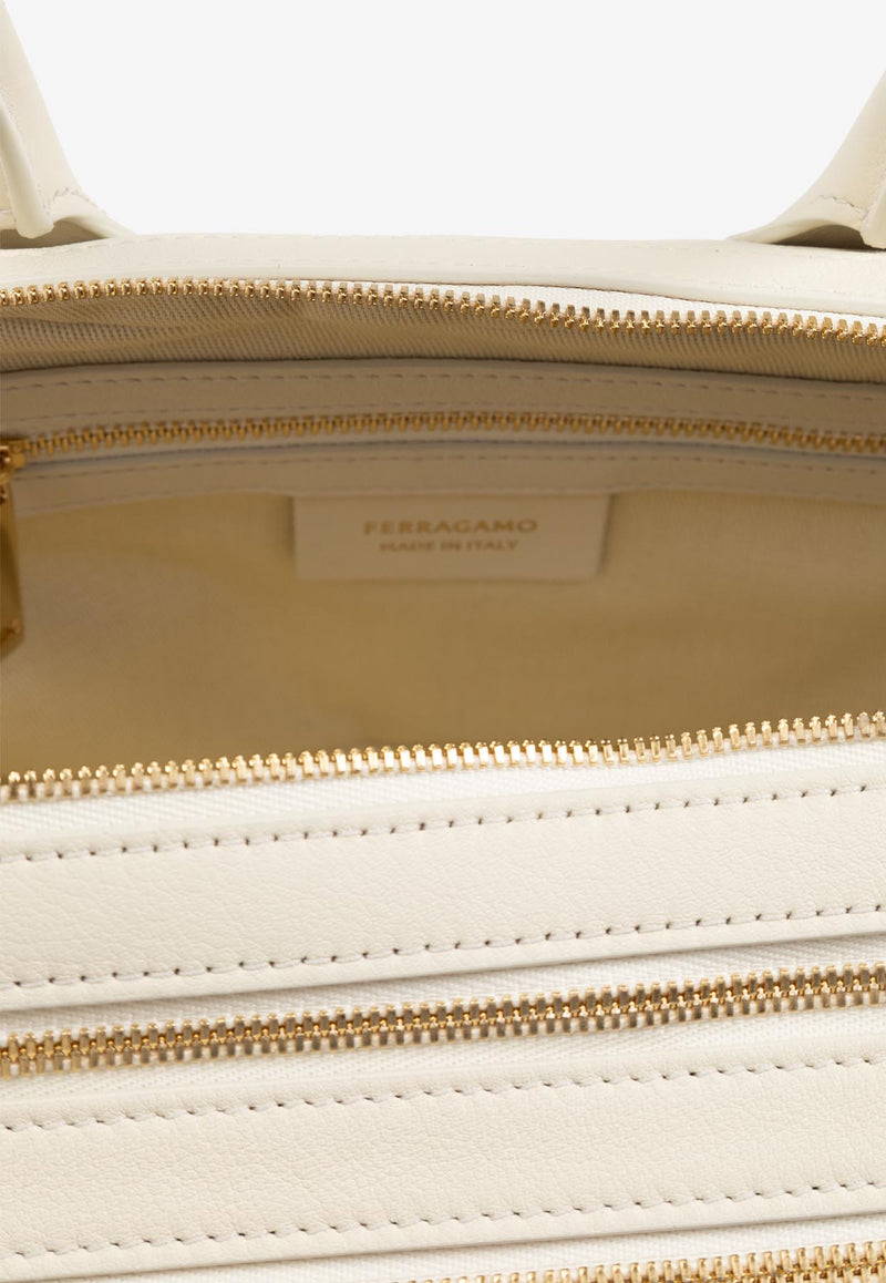 Salvatore Ferragamo Medium Star Calf Leather Top Handle Bag Cream 218958 STAR TH 774832-MASCARPONE