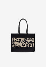 Salvatore Ferragamo Medium Logo Embroidered Tote Bag Black 219475 TT SIGN M 776542-NERO