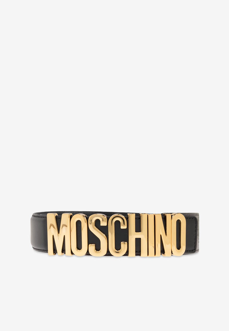 Moschino Logo Plaque Leather Belt Black 2427 A8007 8001-0555