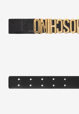 Moschino Logo Plaque Leather Belt Black 2427 A8007 8001-0555