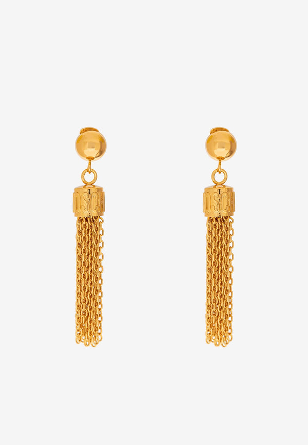 Moschino Logo Embossed Dangling Clip-On Earrings Gold 24271 A9146 8485-0606