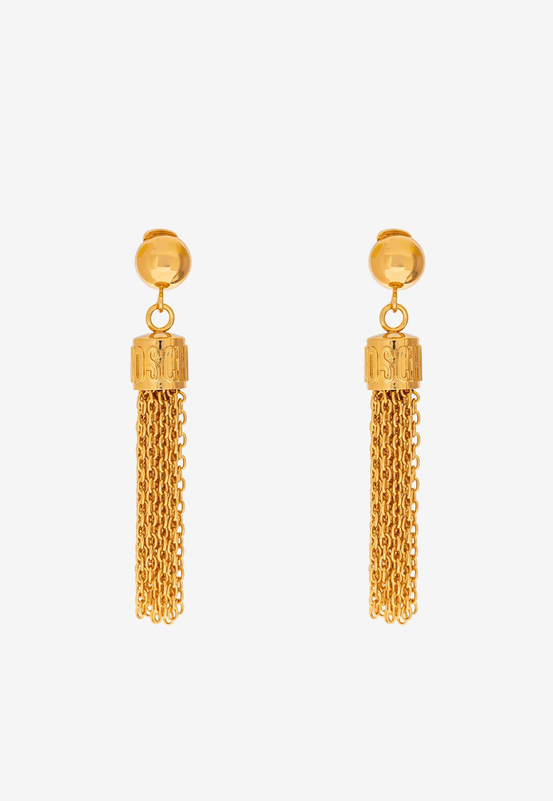 Moschino Logo Embossed Dangling Clip-On Earrings Gold 24271 A9146 8485-0606