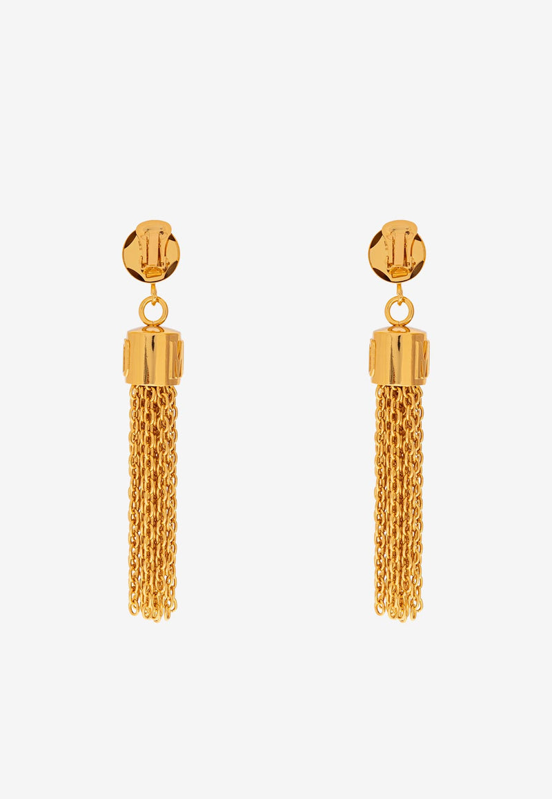 Moschino Logo Embossed Dangling Clip-On Earrings Gold 24271 A9146 8485-0606