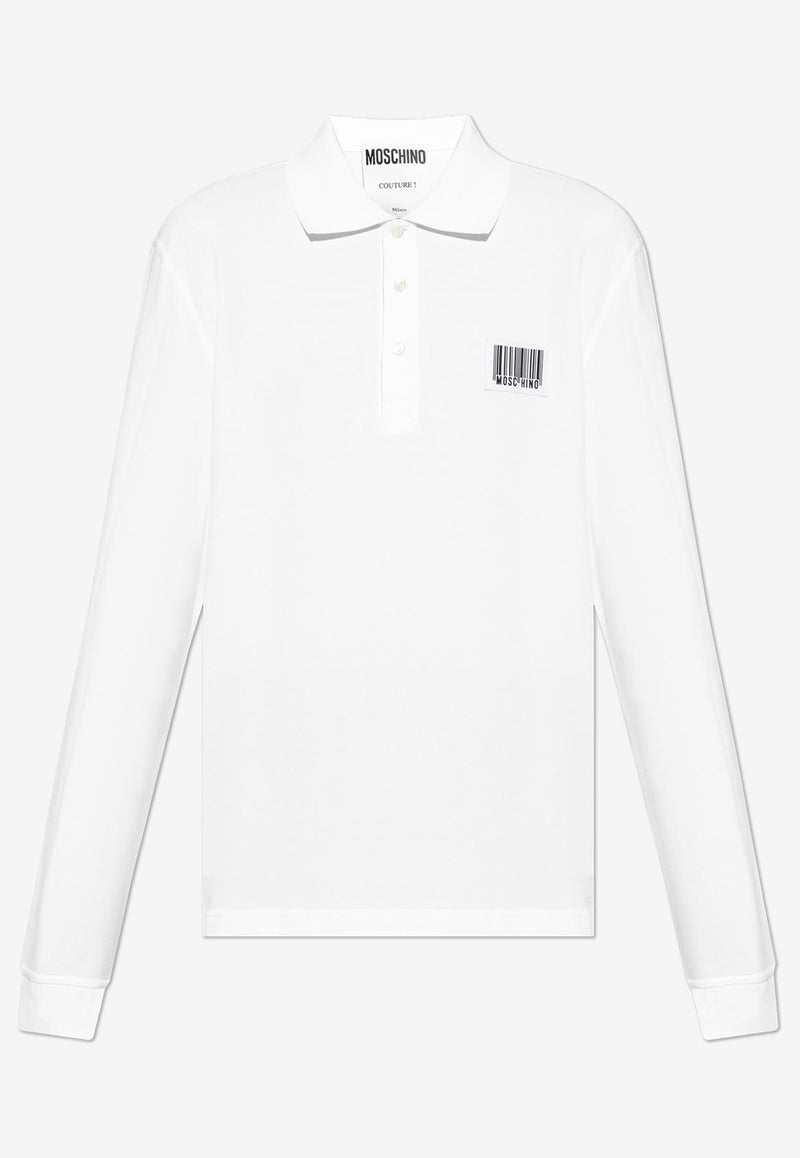 Moschino Barcode Patch Long-Sleeved Polo T-shirt White 242ZZ A1602 5242-0001