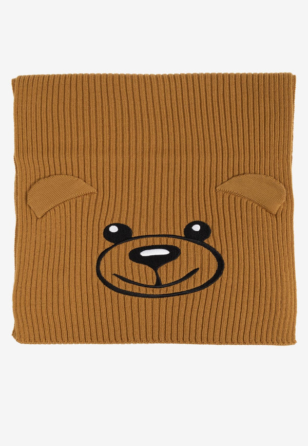 Moschino Teddy Bear Motif Wool Scarf Brown 50233 M5803-001