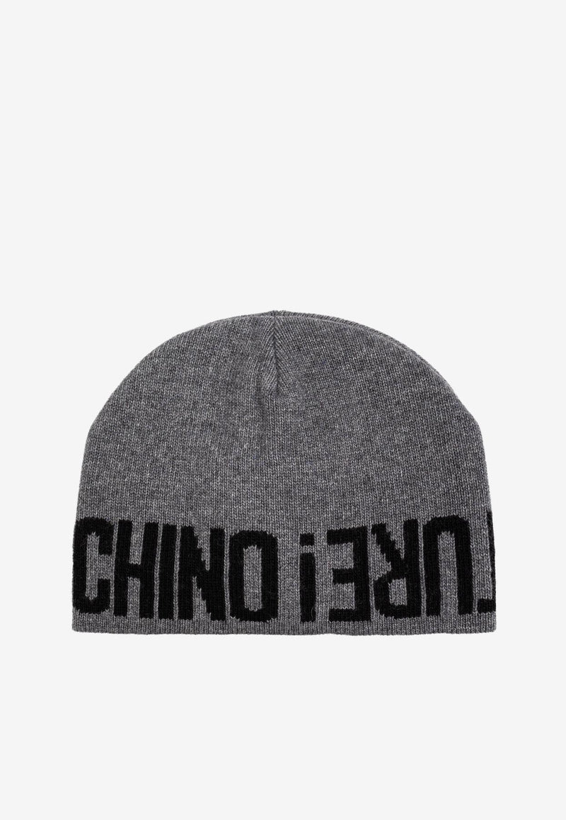 Moschino Logo Intarsia Knit Wool Beanie Gray 60106 M5809-015