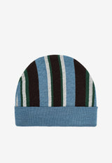 Moschino Logo Intarsia Striped Wool Beanie Blue 60101 M5800-012