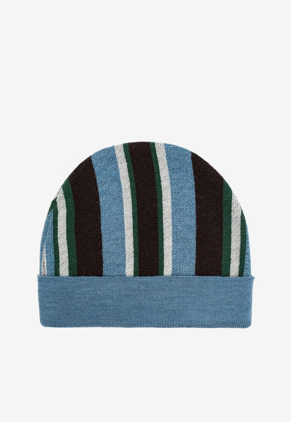 Moschino Logo Intarsia Striped Wool Beanie Blue 60101 M5800-012