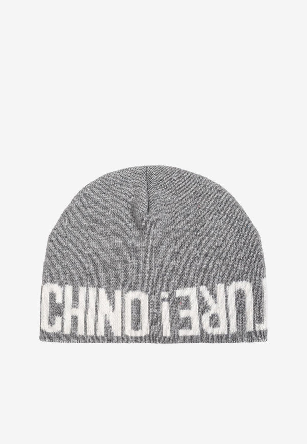 Moschino Logo Intarsia Knit Wool Beanie Gray 60106 M5809-014