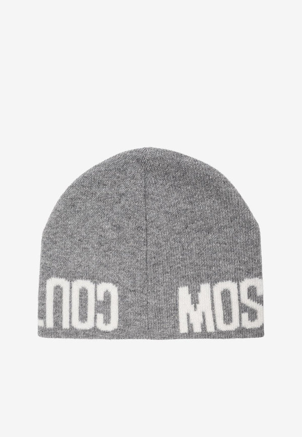 Moschino Logo Intarsia Knit Wool Beanie Gray 60106 M5809-014