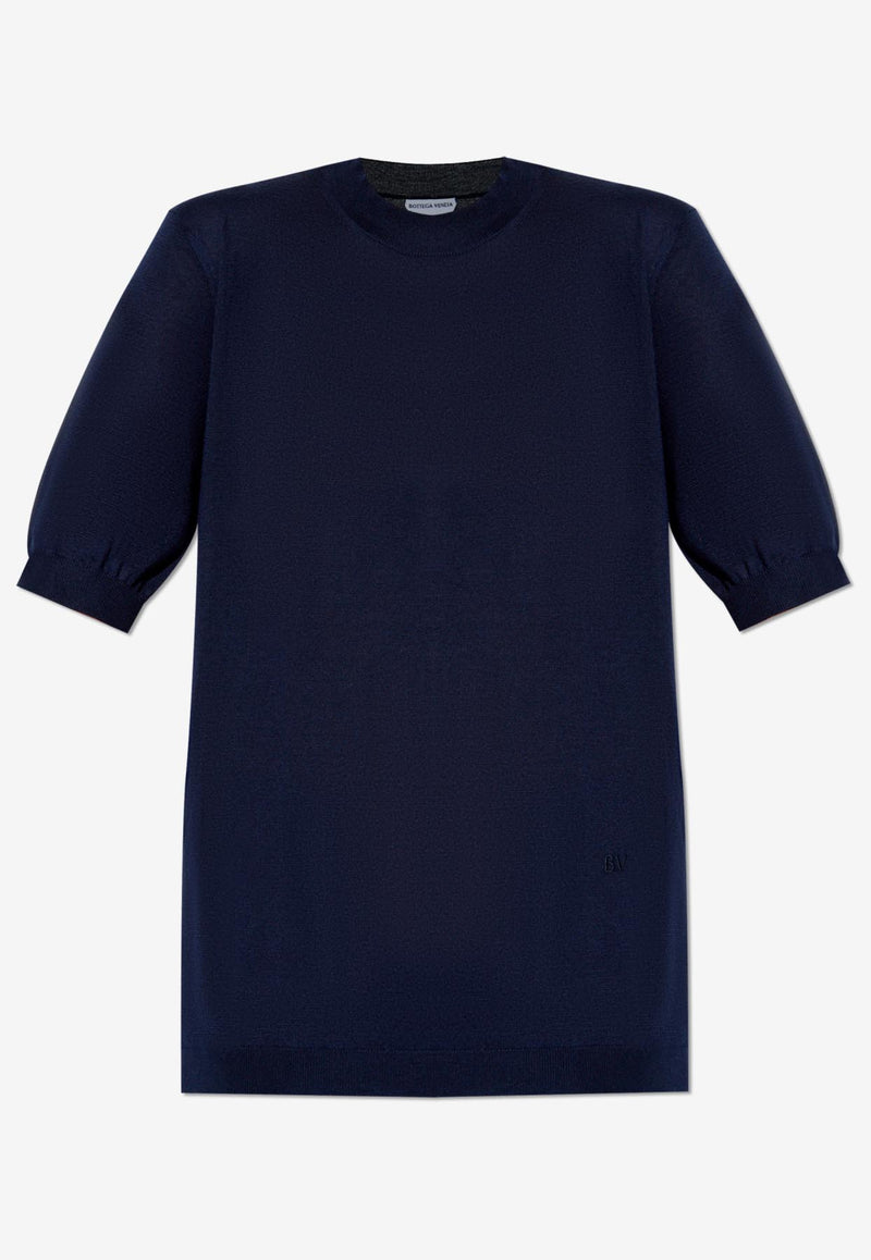 Bottega Veneta Logo Embroidered Cashmere Blouse Navy 792049 V4B70-4121