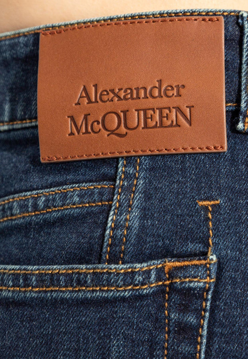 Alexander McQueen Logo Patch Midi Denim Skirt Blue 794131 QMACT-4297