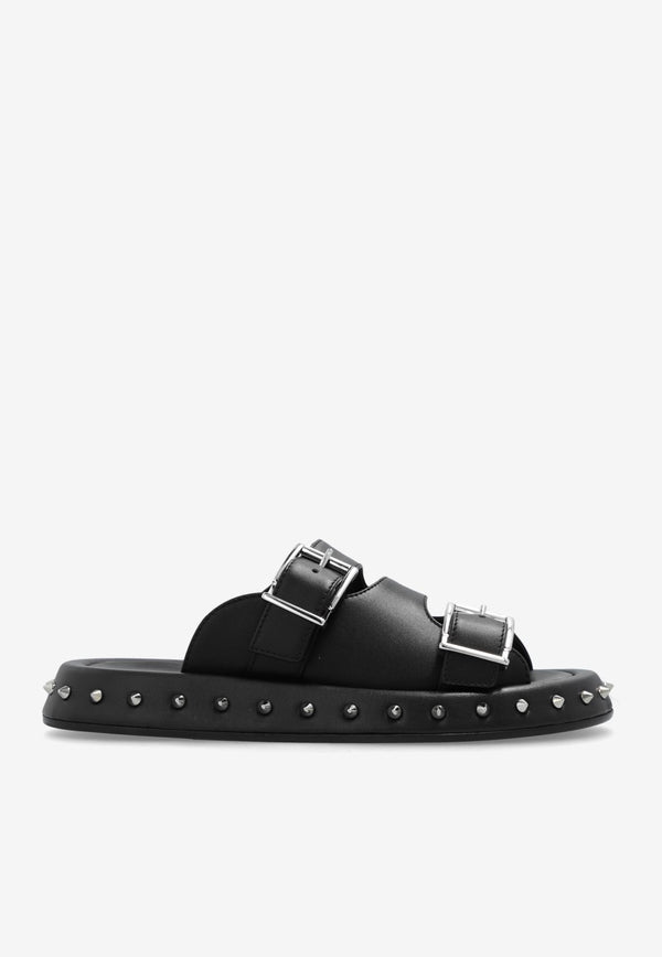 Alexander McQueen Calf Leather Buckle Slides Black 797567 WIG42-1081