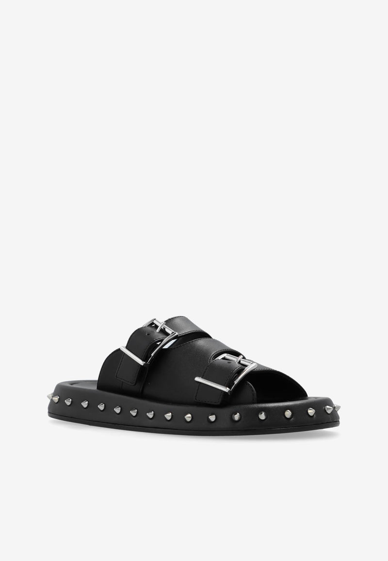 Alexander McQueen Calf Leather Buckle Slides Black 797567 WIG42-1081