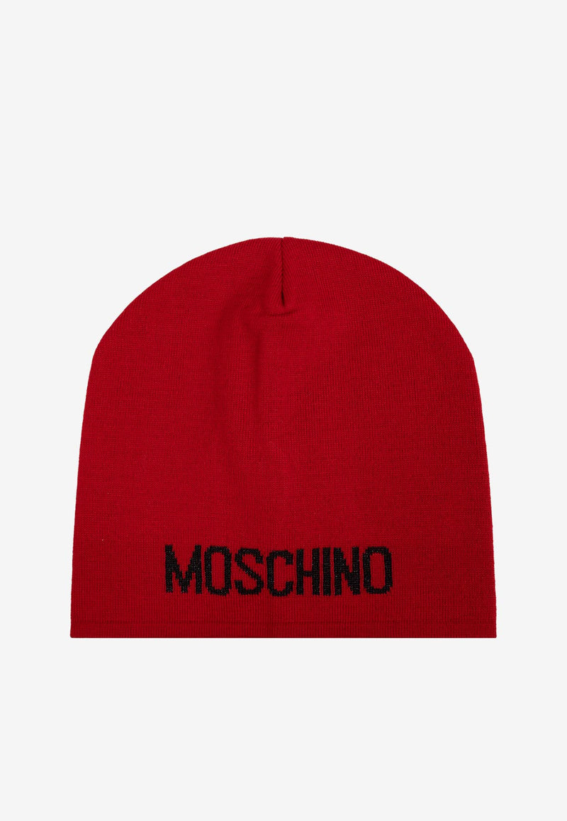 Moschino Logo Intarsia Wool-Blend Beanie Red 65294 M3132-071